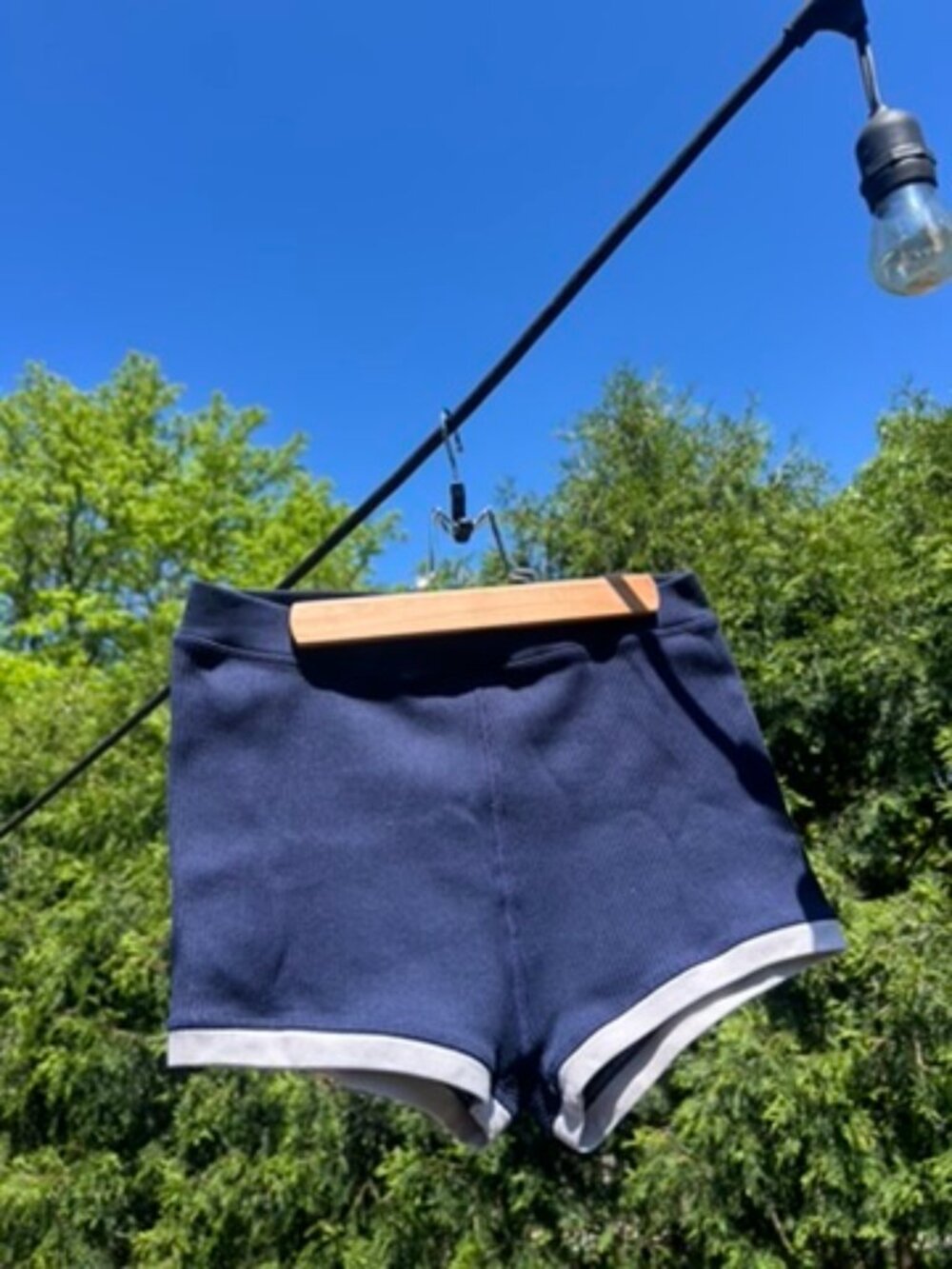 Aerie Navy Boyfriend Bike Shorts | Size L | White Hem Detail